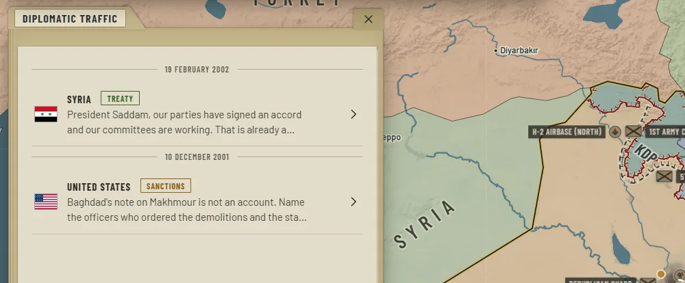 The Diplomatic traffic folder: a treaty note from Syria and a sanctions note from the United States